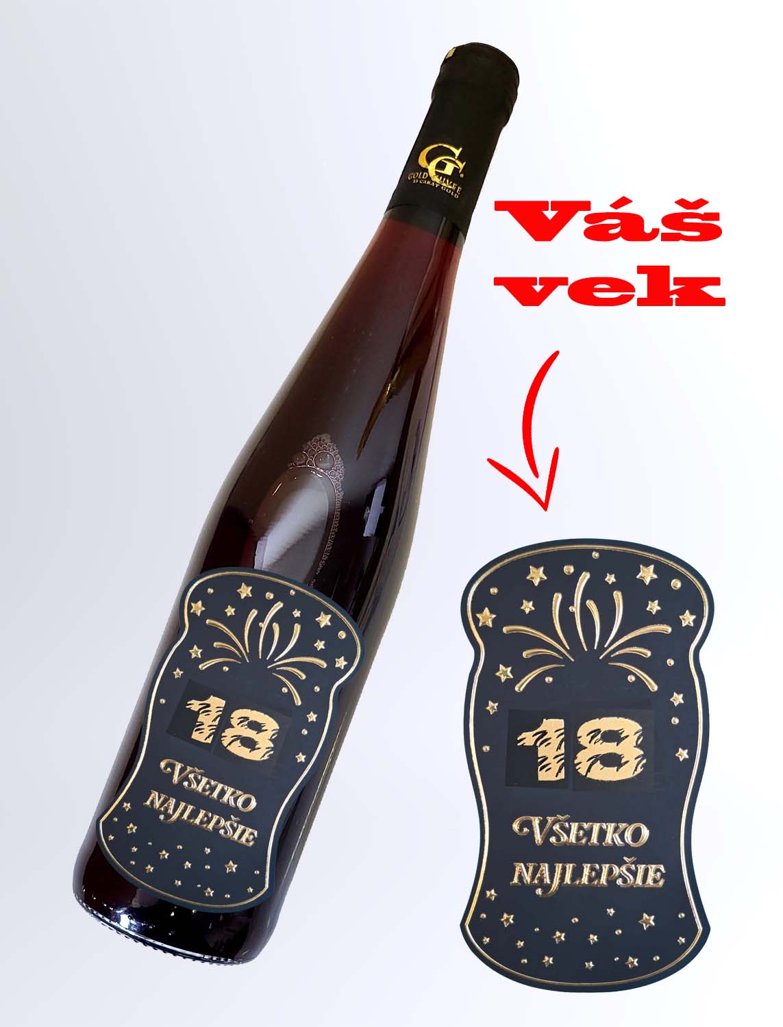 0,75 L Darčekové víno Červené zlatá kovová etiketa - Váš vek