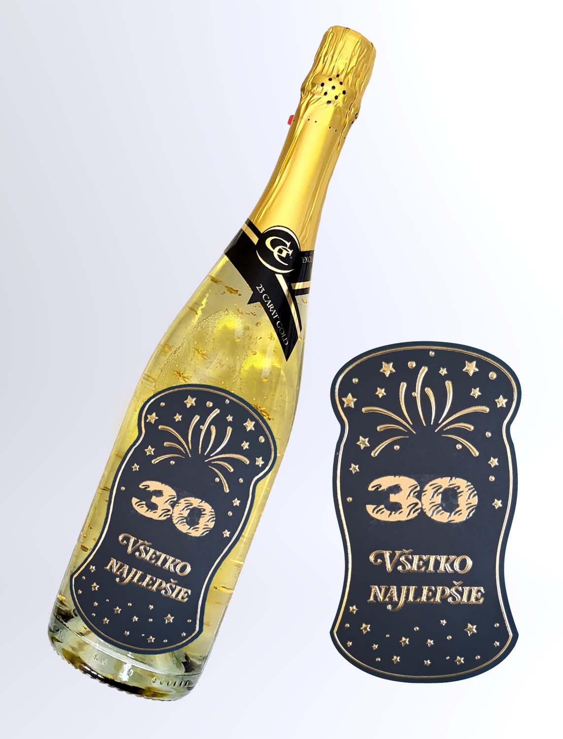 30 rokov - 0,75 Gold Cuvee šumivé so zlatom Narodeniny zlatá kovová etiketa