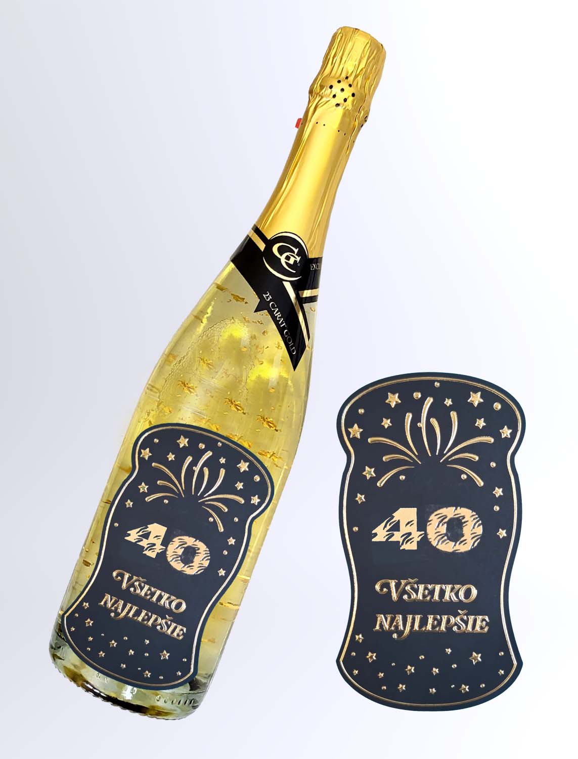 40 rokov - 0,75 Gold Cuvee šumivé so zlatom Narodeniny zlatá kovová etiketa