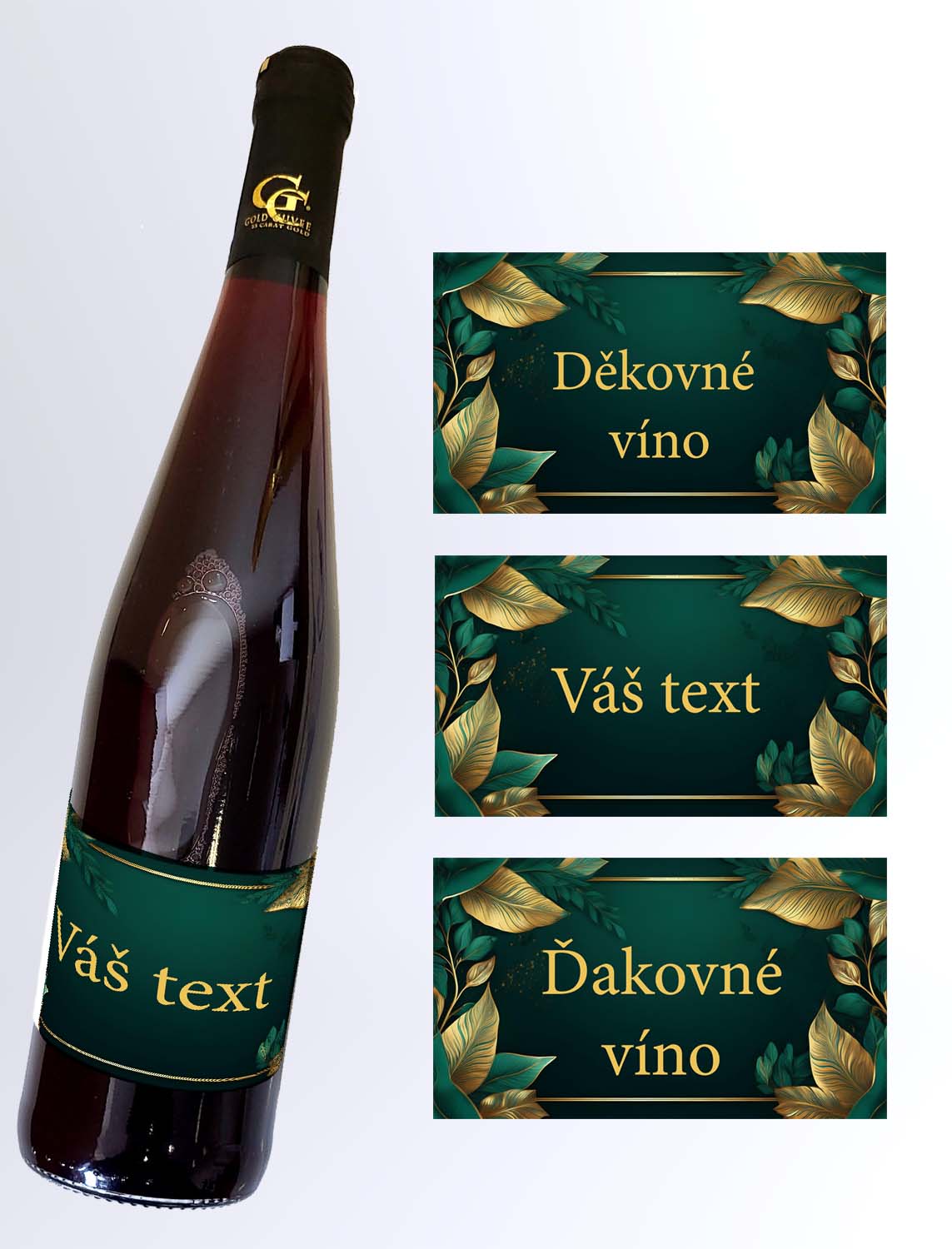 0,75 L Darčekové víno Červené  zelená etiketa so zlatými lístkami - Váš text
