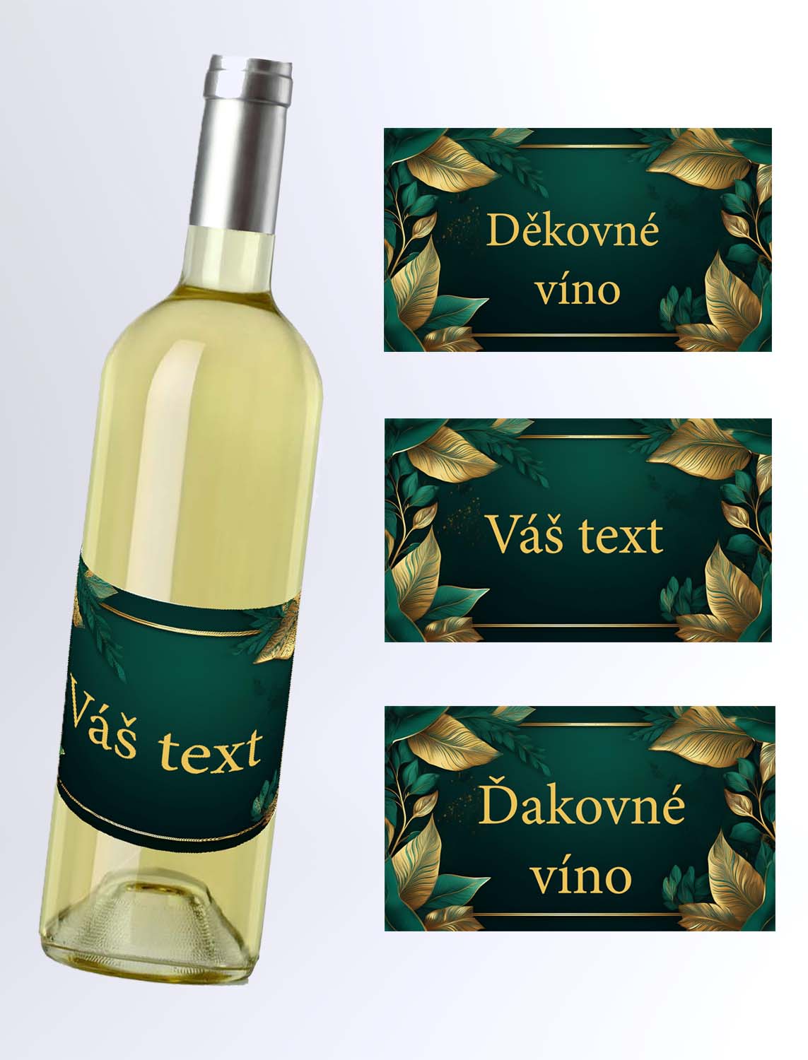 0,75 L Darčekové víno biele -  zelená etiketa so zlatými lístkami - Váš text