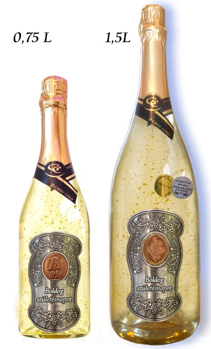 Ajándék palack - (0-90) év Arany habzóbor - Születésnap fém címke