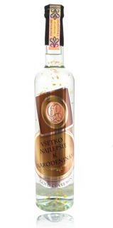 Darčeková fľaša - vodka (borovička) so zlatom narodeniny medená etiketa (0-90)