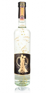 Darčeková fľaša - vodka (borovička) so zlatom novomanželom metalická